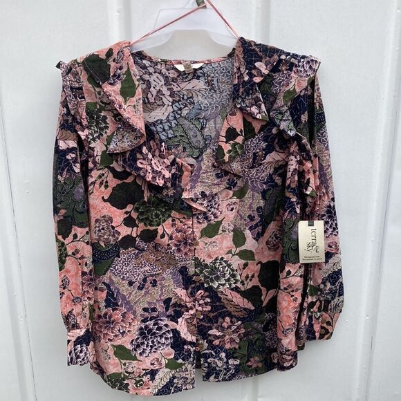 WOMEN'S PLUS RUFFLED Button Front Top Blousr Shirt Size 1X - Picture 6 of 6